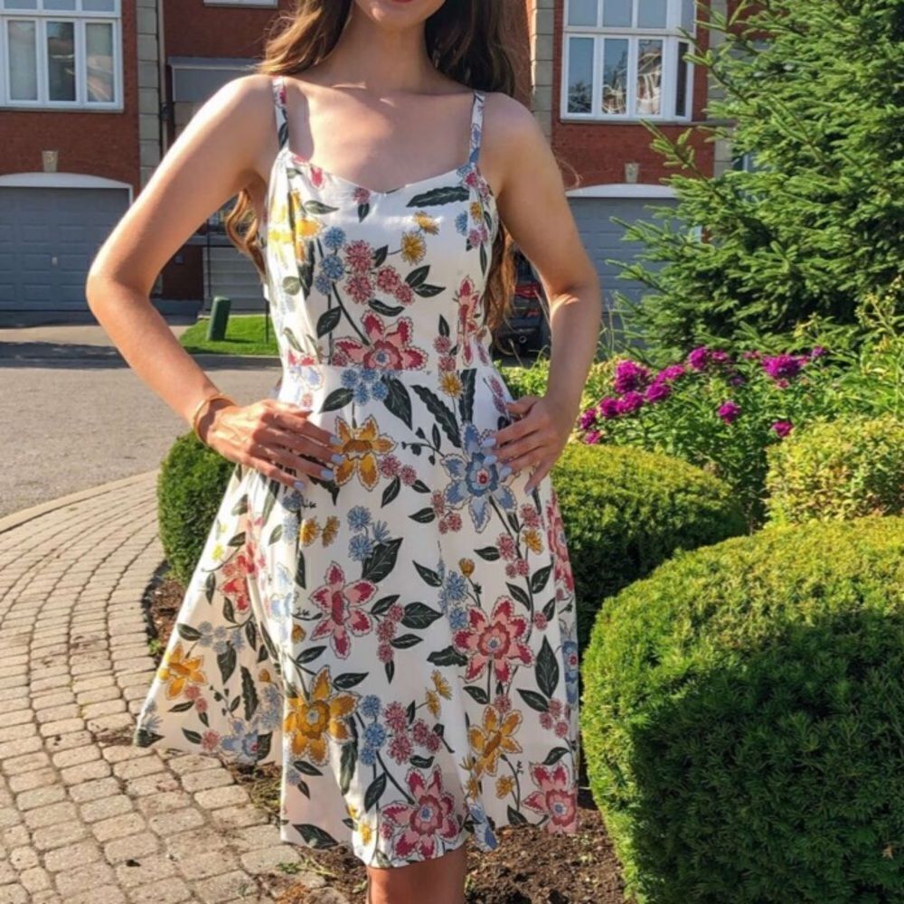 Old Navy White Floral Sundress with Pink Yellow Blue Flowers